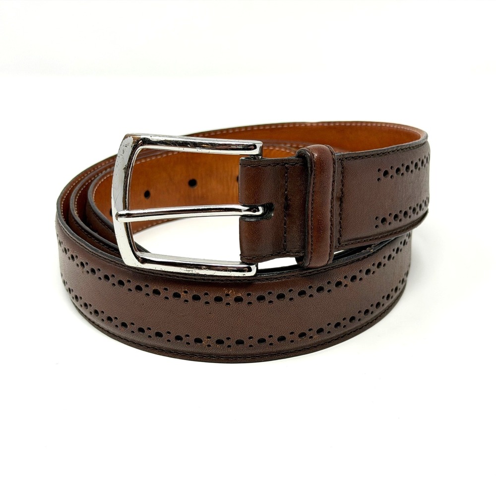 Allen Edmonds Manistee Leather Dress Belt Brogue‎ Brown USA Mens Size 42
